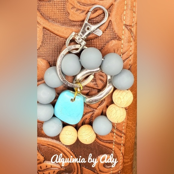 Turquoise oversized bag charm key card holder